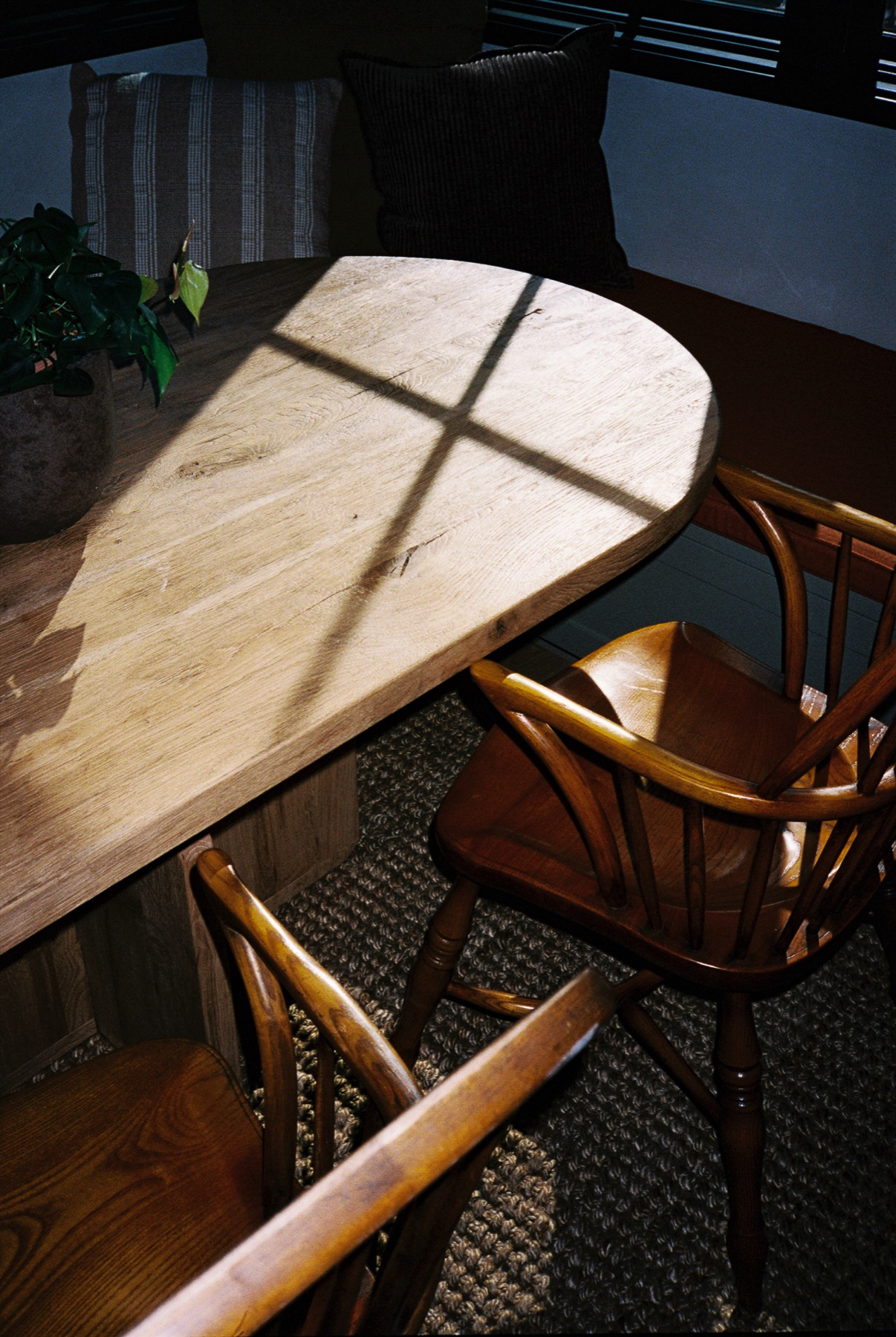 Dining nook table and chairs on film at Hope Ranch