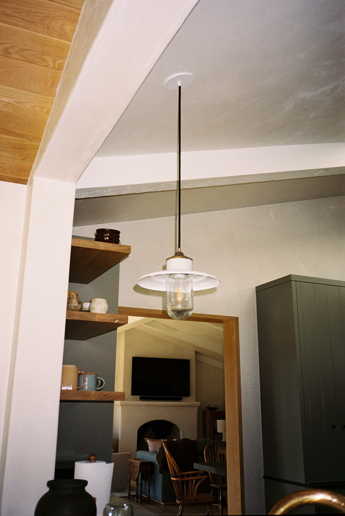 Kitchen pendant and living room view on film at Hope Ranch